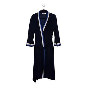 Vintage 70s 80s Vanity Fair Velour Robe Housecoat Women's SM Blue Fleece Groovy